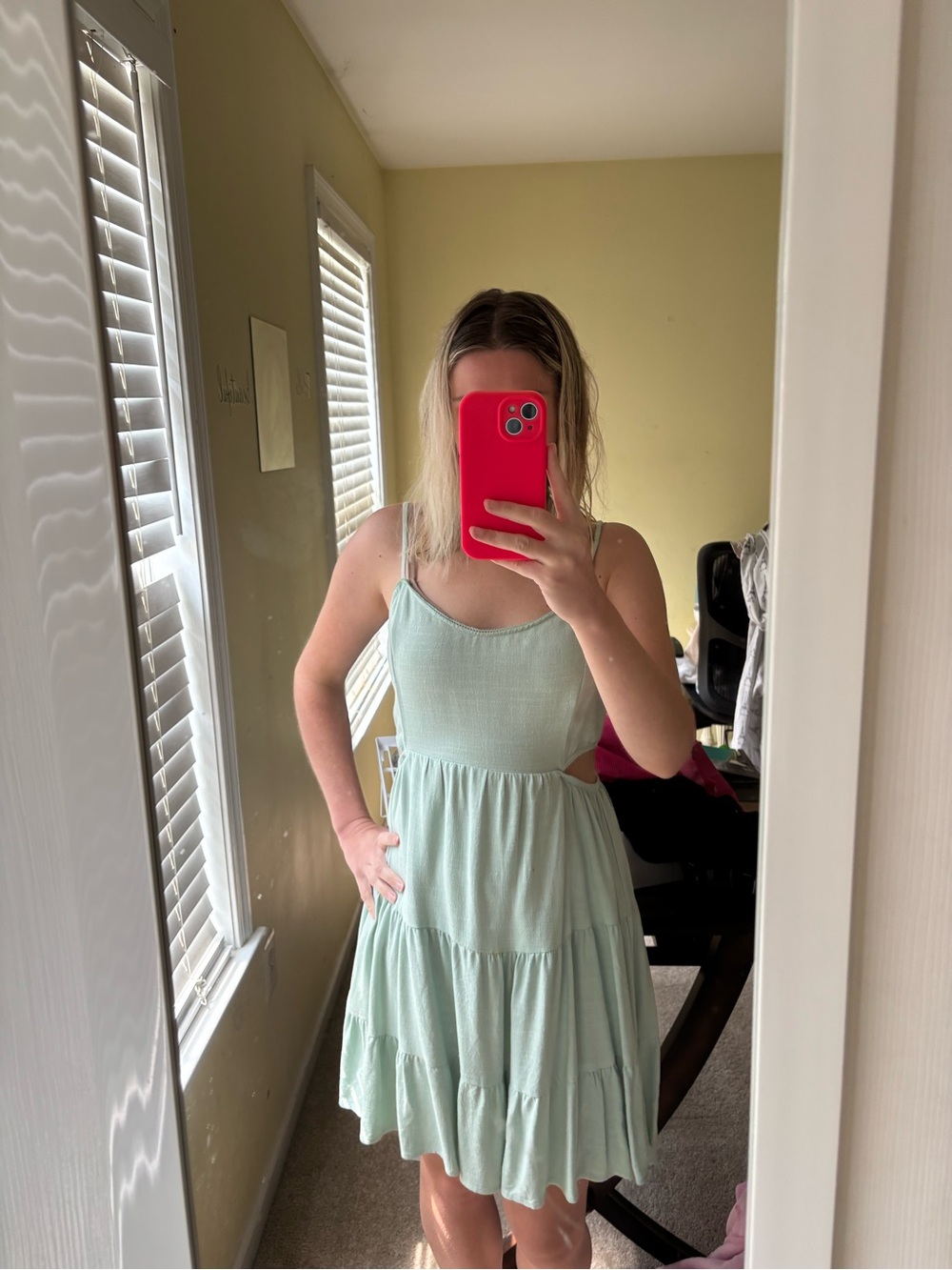 Altar'd State Mint Green Asymmetrical Tiered Sundress